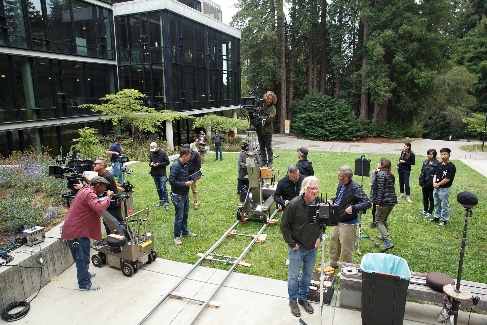The crew of the FX TV series Devs shoots a scene on the campus of UC Santa Cruz