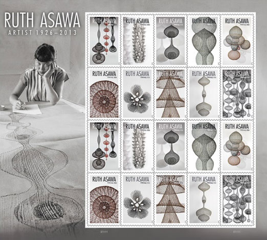 Stamps featuring the wire sculpture of Ruth Asawa.