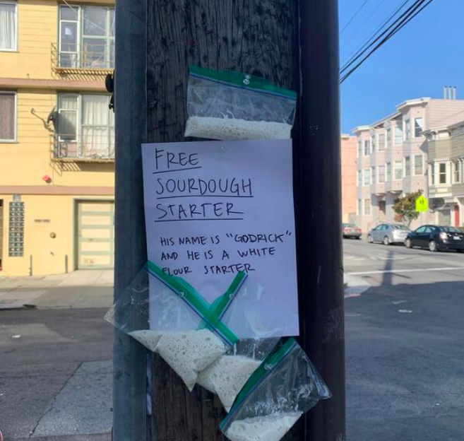 Sourdough Starter packs are being shared between neighbors all over the Bay Area during shelter-in-place.