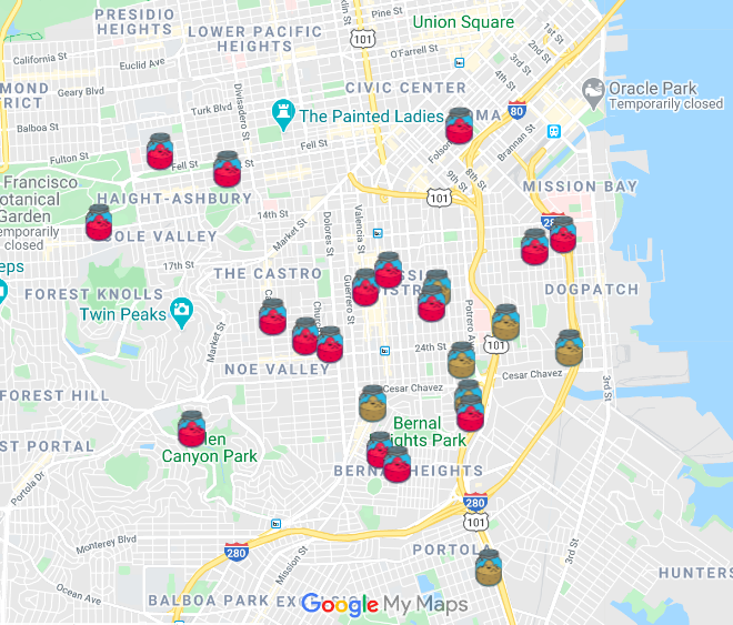 The "Victory Dough - Neighborhood Sourdough Starter Sharing" guide on Google Maps now has 24 locations, and counting.