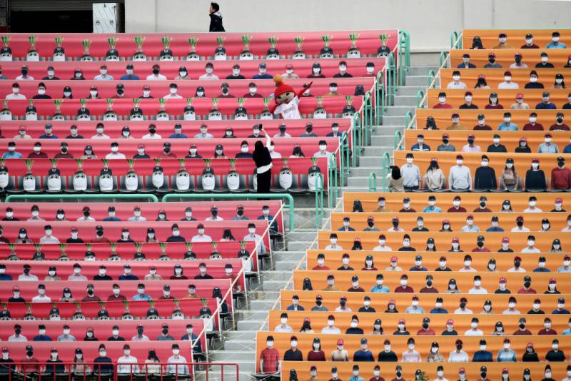 The stands at the empty SK Happy Dream Ballpark at the KBO League’s opening game between SK Wyvern and the Hanwha Eagles. May 05, 2020 in Incheon, South Korea.
