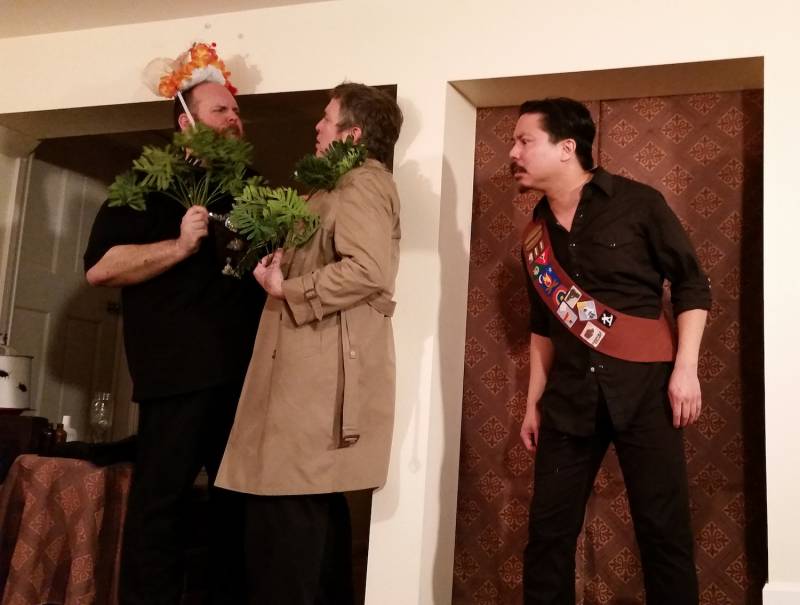 Dave McKew, Mikl-em, and Cameron Eng in Gaea Denker's 'Fabulous Expectations,' (performing in Dot Janson's living room), in 2015.