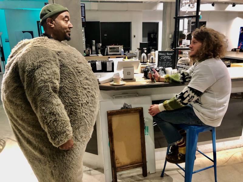 Keith Knight in a koala suit with Blake Anderson