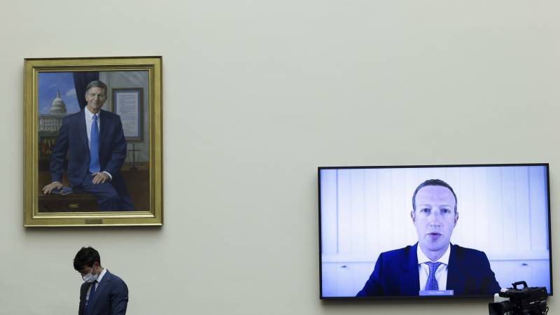 Facebook CEO Mark Zuckerberg speaks via video conference during a House Judiciary subcommittee hearing on antitrust on Capitol Hill in July.