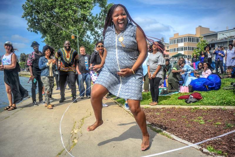 Photographer Denis Ivan Perez Bravo took this photo of a pregnant woman double dutching during the Barbecuing While Black festival.