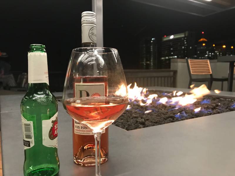 That one time I had beer and wine while sitting fireside on a rooftop in downtown Oakland.
