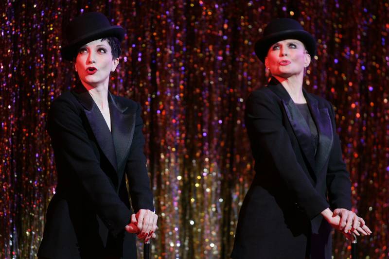 Ann Reinking (R) performing alongside Bebe Neuwirth (L) during a dress rehearsal in New York City for the 10th Anniversary of Broadway's 'Chicago.' November 14, 2006.