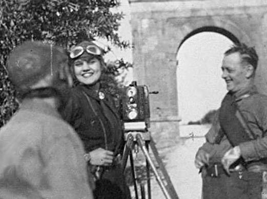 Adventurer and filmmaker Aloha Wanderwell working on her 1929 film "With Car and Camera Around the World," which joined the National Film Registry this year.