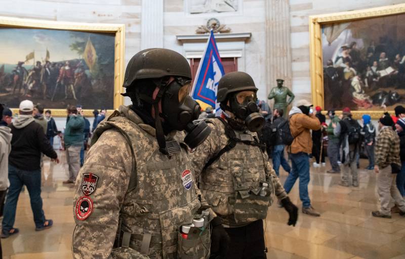 Militants inside the Rotunda of the US Capitol, Jan. 6, 2021.