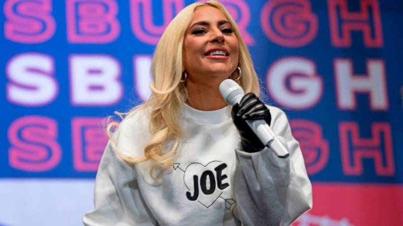 Lady Gaga performs prior to Democratic presidential candidate Joe Biden speaking during a Drive-In Rally at Heinz Field in Pittsburgh, Pennsylvania, on November 2, 2020.