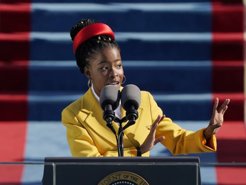 Amanda Gorman, the country's first National Youth Poet Laureate, reciting her poetry at President Biden's inauguration on Jan. 20.