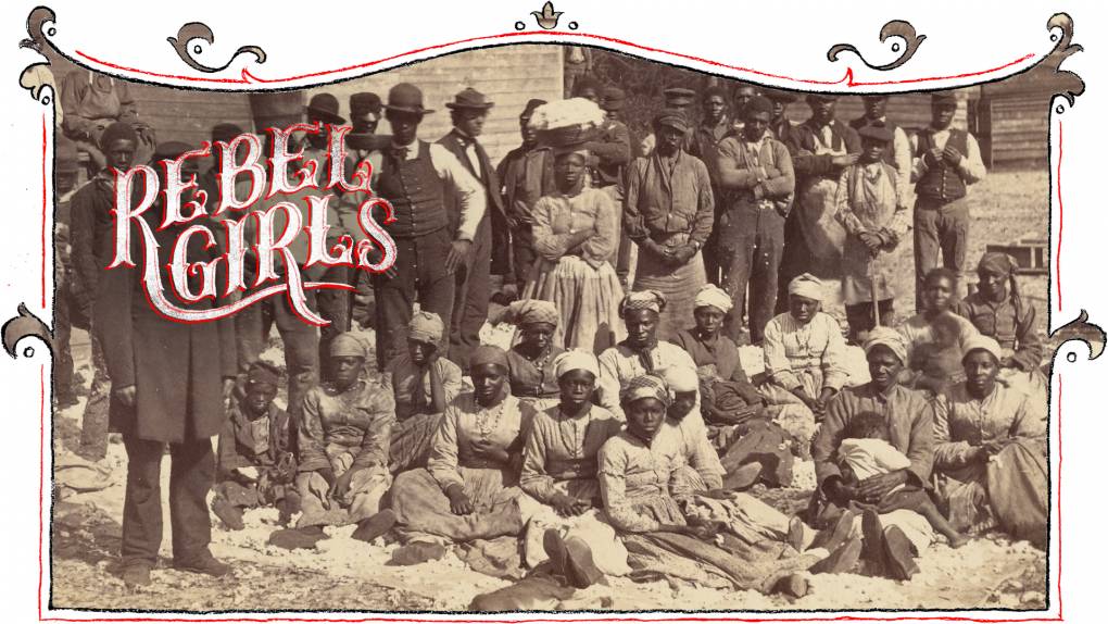 A sepia-toned photograph of Black men and women, 22 standing, and 14 sitting along with 3 children, all looking directly into the camera.