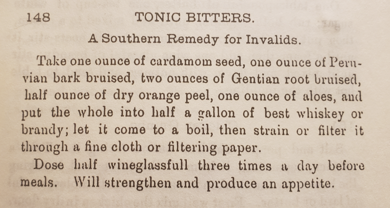 Abby Fisher's 'Tonic Bitters: A Southern Remedy For Invalids,' as listed in 'What Mrs. Fisher Knows About Old Southern Cooking.'