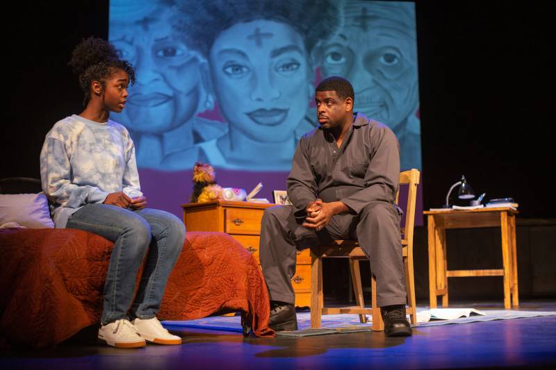 Jamella Cross as davis and Khary L. Moye as ernest in '[hieroglyph]' by Erika Dickerson-Despenza.