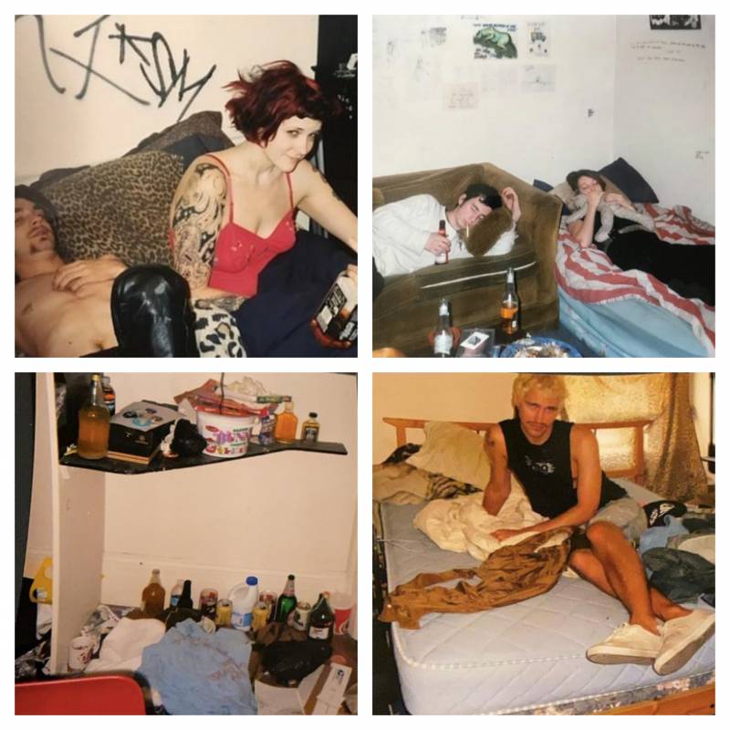 Some examples of punk house sleeping quarters. Top row: (L) Nate and Hilary, couch nappers. Bottom row: "Nobunny's room" and Seth.