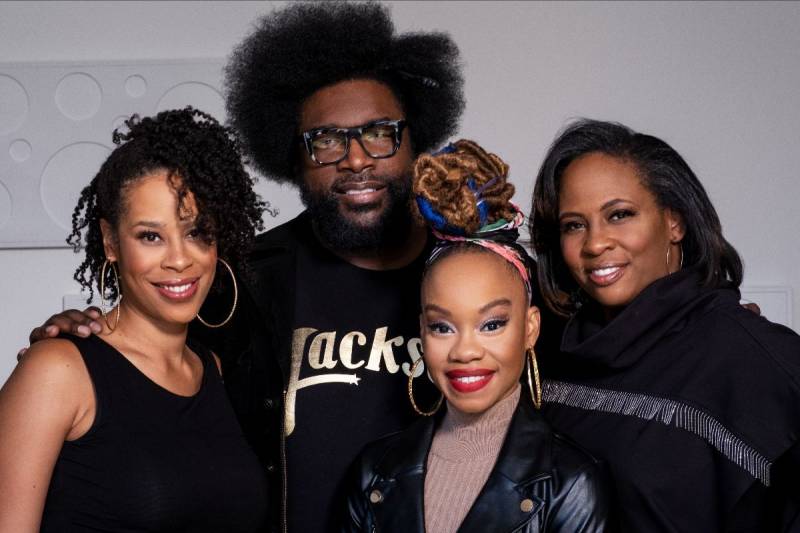 Executive producer Ahmir 'Questlove' Thompson with the creative team for 'Soul Train,' premiering at ACT in 2022 (L-R): Dominique Morisseau (playwright), Camille A. Brown (choreographer) and Kamilah Forbes (director).