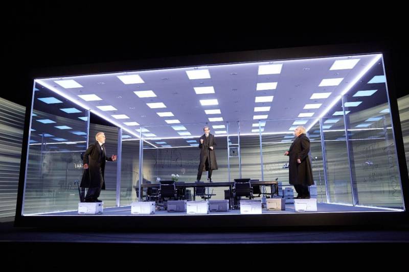 Ben Miles, Adam Godley and Simon Russell Beale (L-R) in 'The Lehman Trilogy' at the National Theatre.