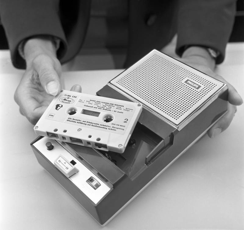 A Philips cassette tape is shown in 1965. 