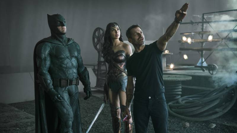 Zack Snyder directs Ben Affleck and Gal Gadot on the set of 'Justice League.'
