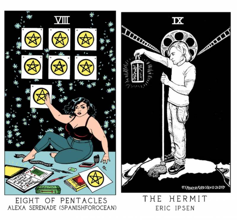 Melina Alexa Ramirez and Eric Ipsen included themselves in the tarot deck as the Eight of Pentacles and the Hermit.
