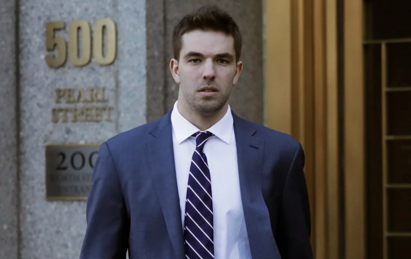 Billy McFarland, pictured leaving federal court in March 2018, was sentenced to six years in prison after pleading guilty to fraud charges related to the failed Fyre Festival.
