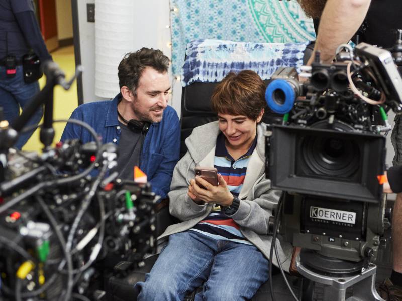 Showrunner Nasim Pedrad behind the scenes of 'Chad' with director Rhys Thomas. Pedrad plays a teenage boy in the new TBS comedy.