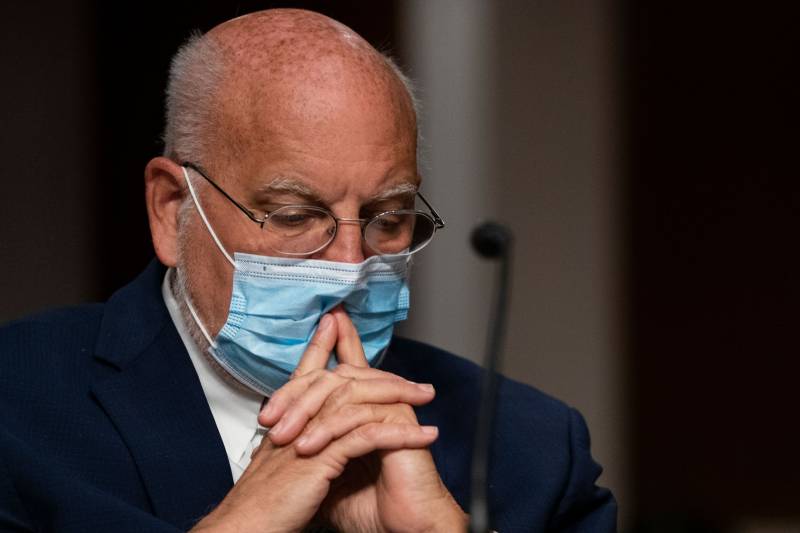 CDC Director, Dr. Robert Redfield, testifies during a US Senate Senate Health, Education, Labor, and Pensions Committee hearing to examine Covid-19, focusing on an update on the federal response in Washington, DC, on September 23, 2020.