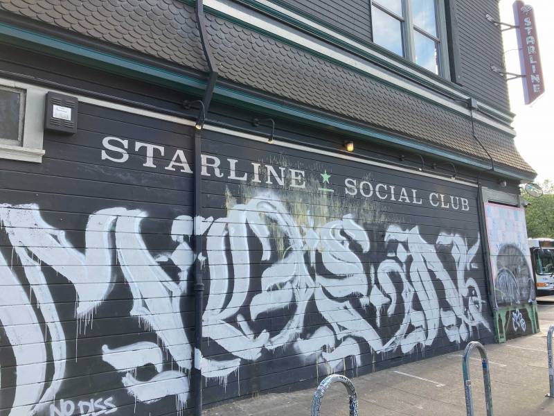 The outside of the shuttered Starline Social Club in Oakland