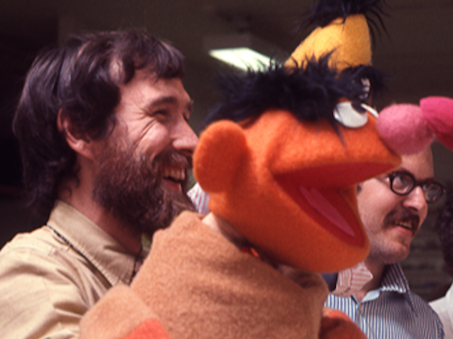 Jim Henson, the puppeteer behind Ernie, and Frank Oz, the longtime voice of Bert, on the set of 'Sesame Street.'