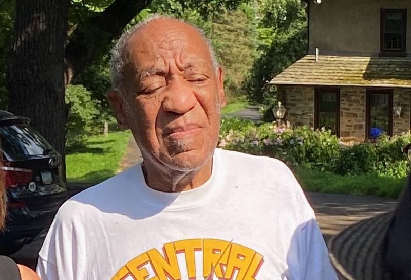 Bill Cosby speaks to reporters outside of his Pennsylvania home on June 30, 2021, after being released from prison.