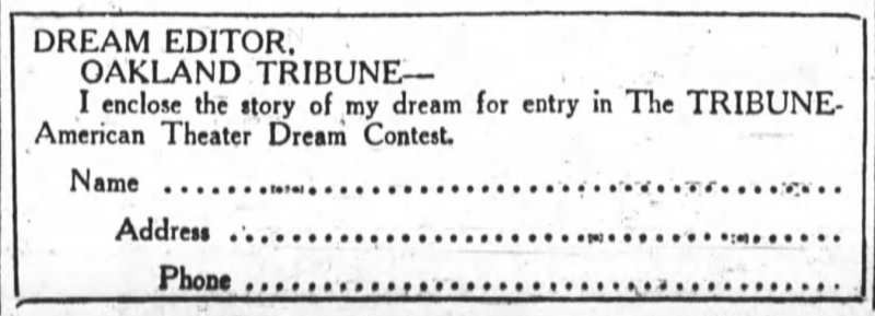 The dream contest form, as seen in 'The Oakland Tribune' throughout November and December 1925.