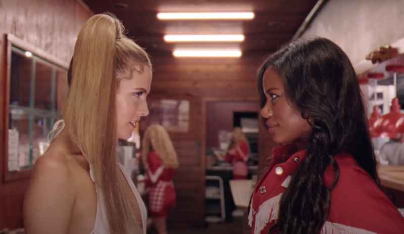 Stefani (Riley Keough) and Zola (Taylour Paige) in 'Zola'—the movie based on a now-infamous 148-tweet thread by A'Ziah "Zola" King.