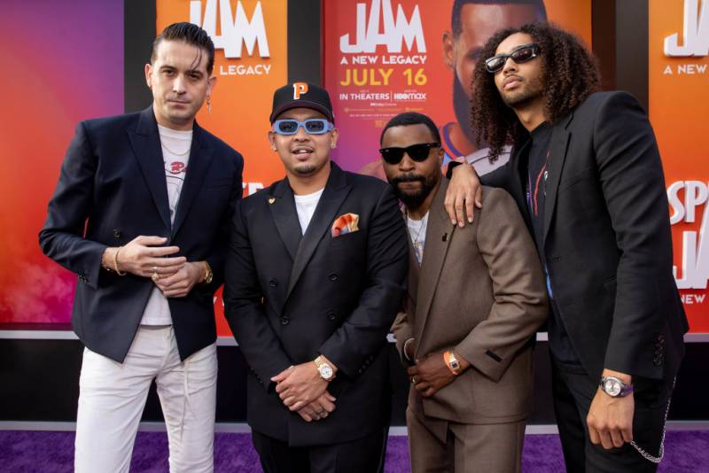 G-Eazy, P-Lo and Kossisko attend the premiere of Warner Bros "Space Jam: A New Legacy" at Regal LA Live on July 12, 2021 in Los Angeles, California. 