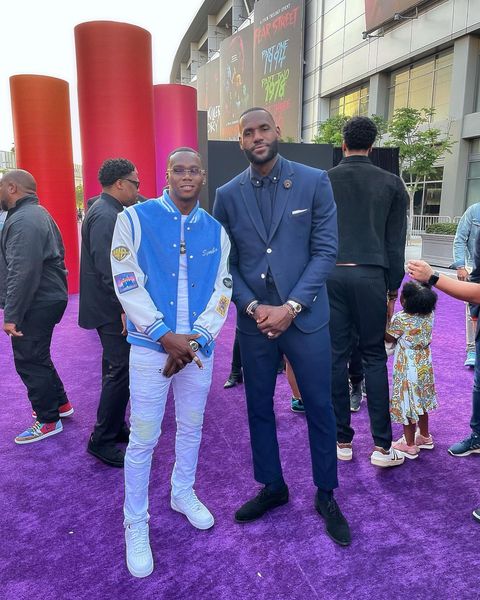 Symba and LeBron James at the 'Space Jam: A New Legacy' premiere at LA Live in Los Angeles.