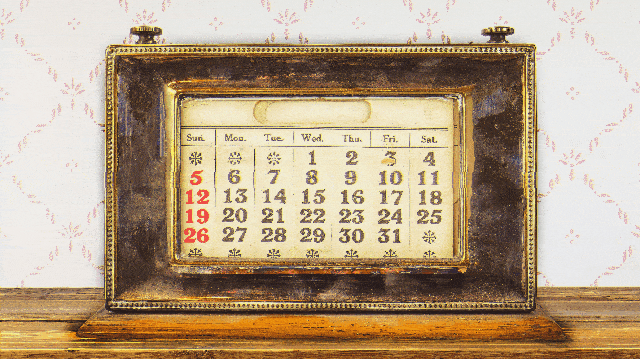 An old calendar glitches in a moving GIF form