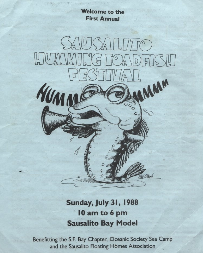 Local cartoonist Phil Frank designed this promo poster for Sausalito's Annual Humming Toadfish Festival, in 1988.
