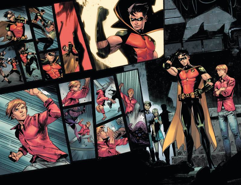 In 'Batman: Urban Legends #6,' Robin (Tim Drake) comes to a realization. Writer: Meghan Fitzmartin. Art: Belén Ortega. Color: Alejandro Sánchez.
