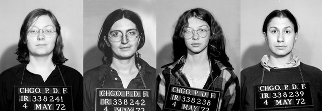Four black and white mugshots of young white women 