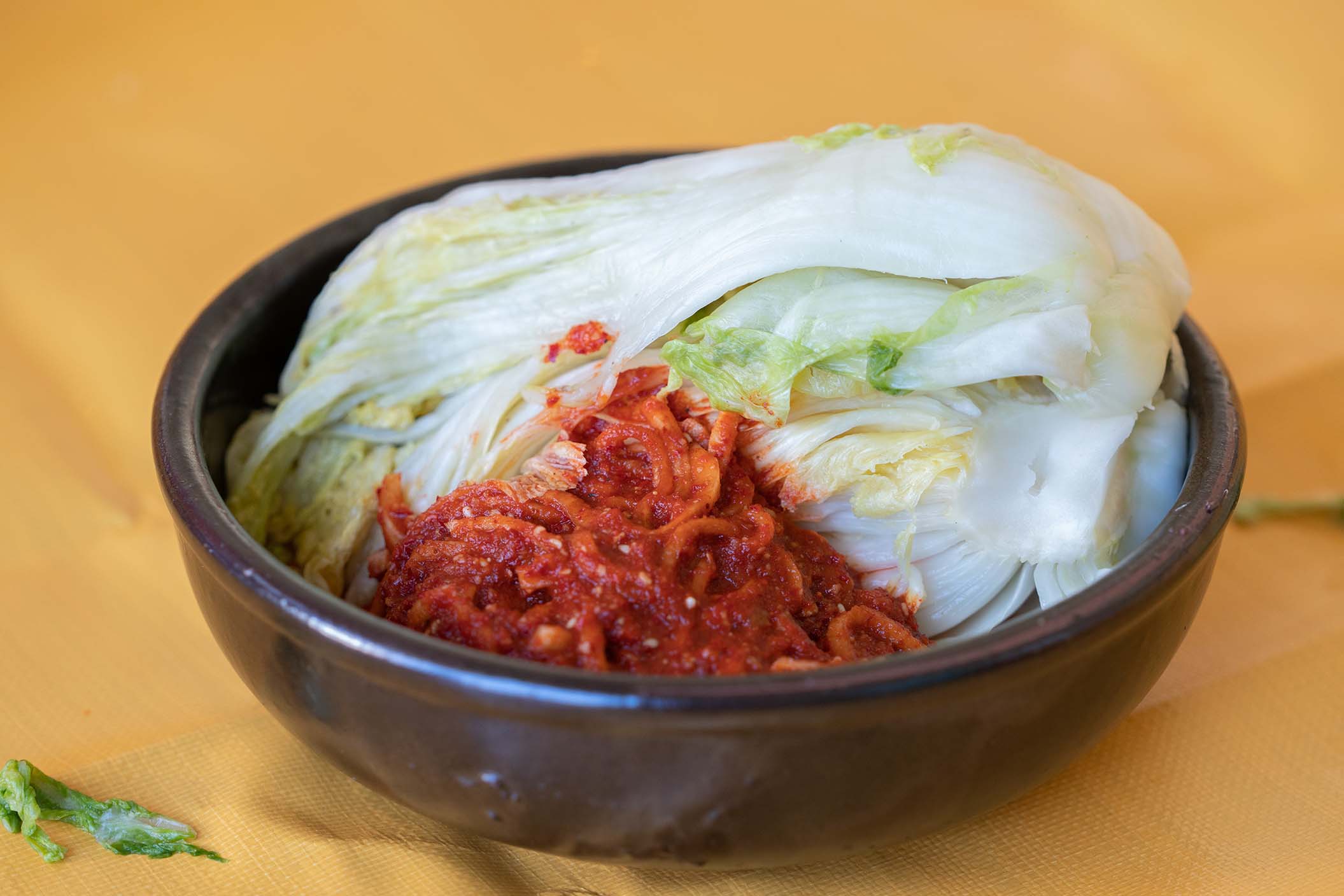 A plate of napa cabbage kimchi.