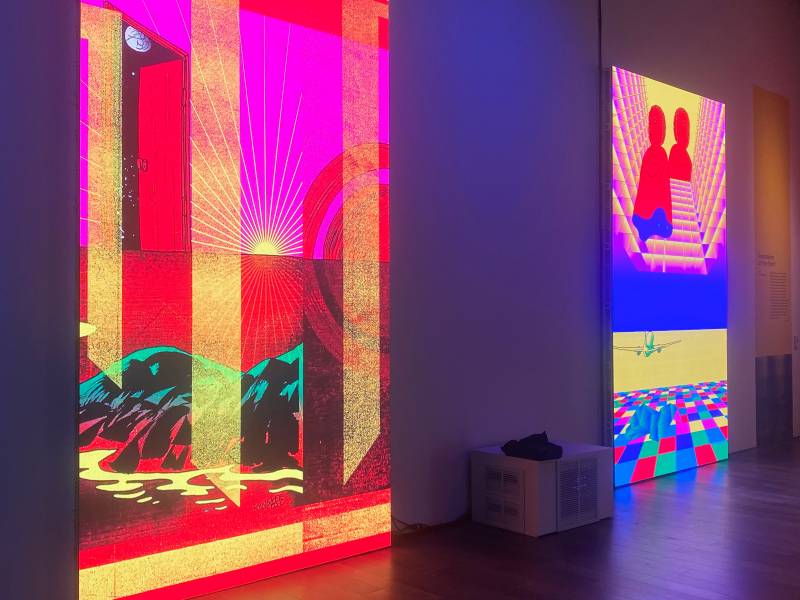 colorful LED screen art in a museum