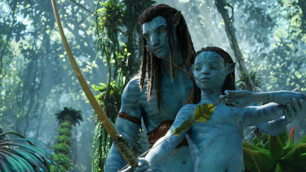 Fictional blue people with dreads for some reason prance around with a bow and arrow in a mythical forest of James Cameron's imagination