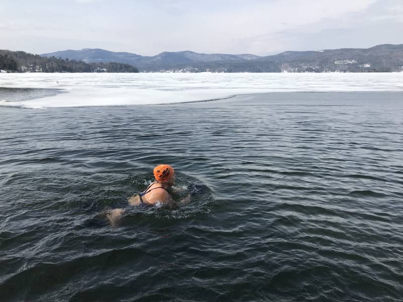 Toby Brothers doing a little winter swimming in Adirondack Park.