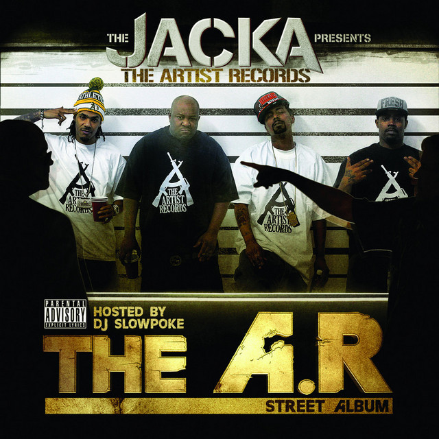 an album cover that reads 'The Jacka Presents the artist records The A.R. Street Album, with four young Black men in black and white t-shirts posing against a white wall