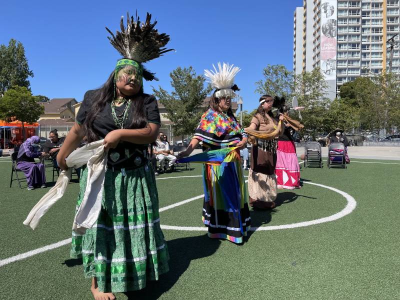 Sonoma County Pomo Dancers performing at the 2022 Many Nations One Land festival in Oakland.