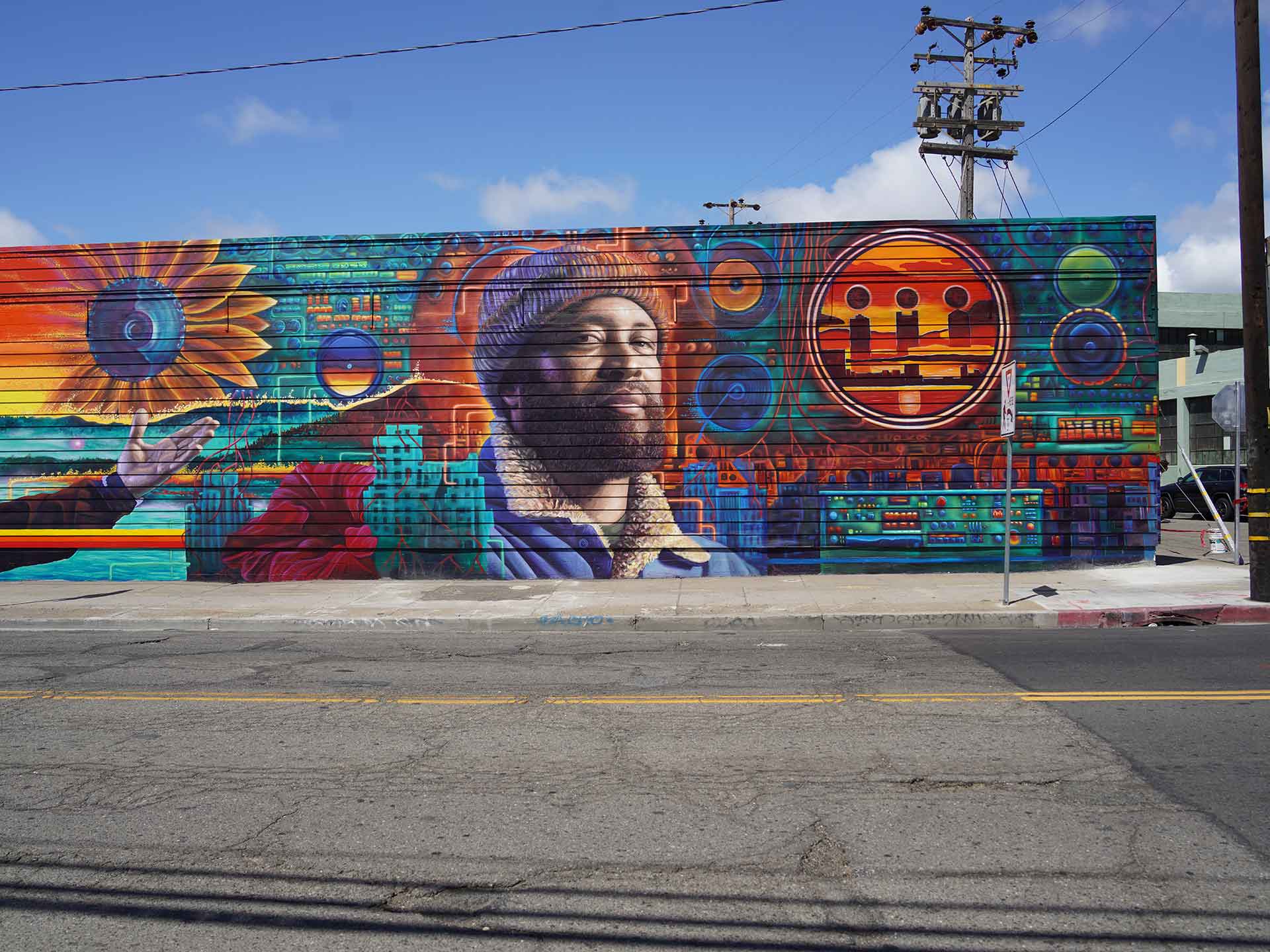 A portion of the Souls of Mischief mural at High Street and Watting in East Oakland.