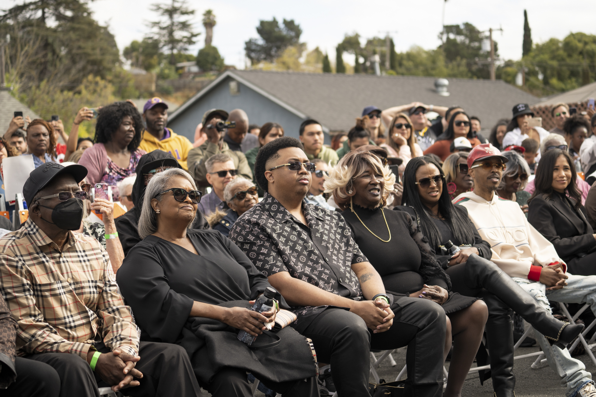 Earl “E-40” Stevens’s family members sit in the audience during the honorary ceremony on Oct. 21, 2023 in Vallejo, Calif.