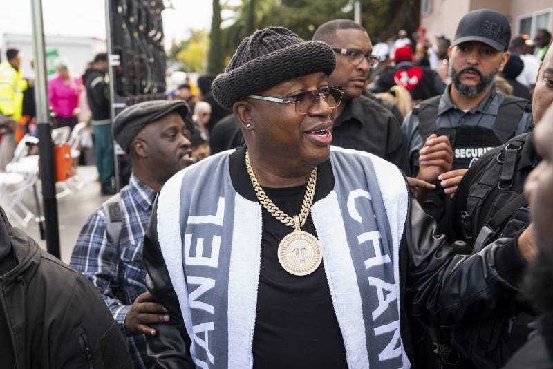 Earl “E-40” Stevens greets community members after the honorary ceremony on Oct. 21, 2023 in Vallejo, Calif.