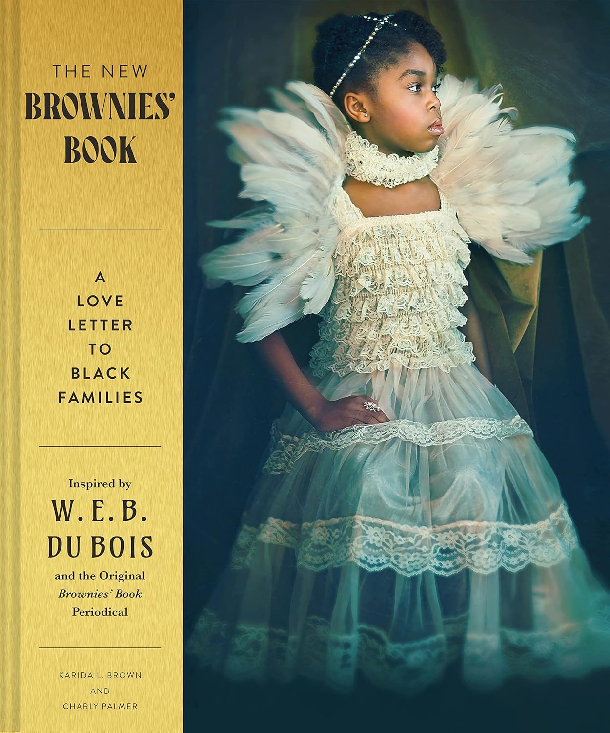 A book cover depicting a little Black girl wearing a frilled and lace gown with prominent shoulders. She is standing proudly.