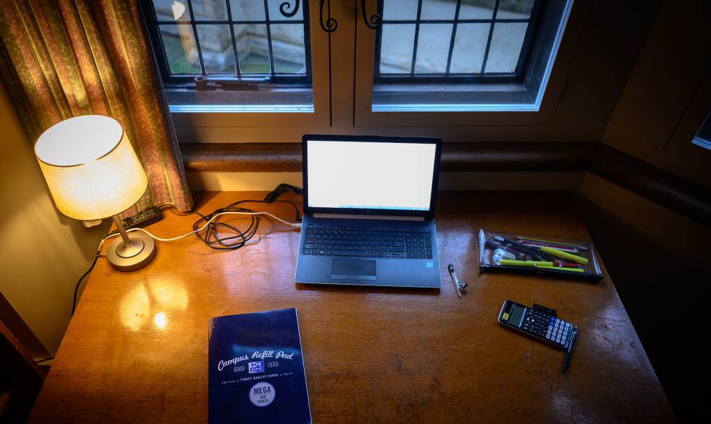 Open laptop on a desk.