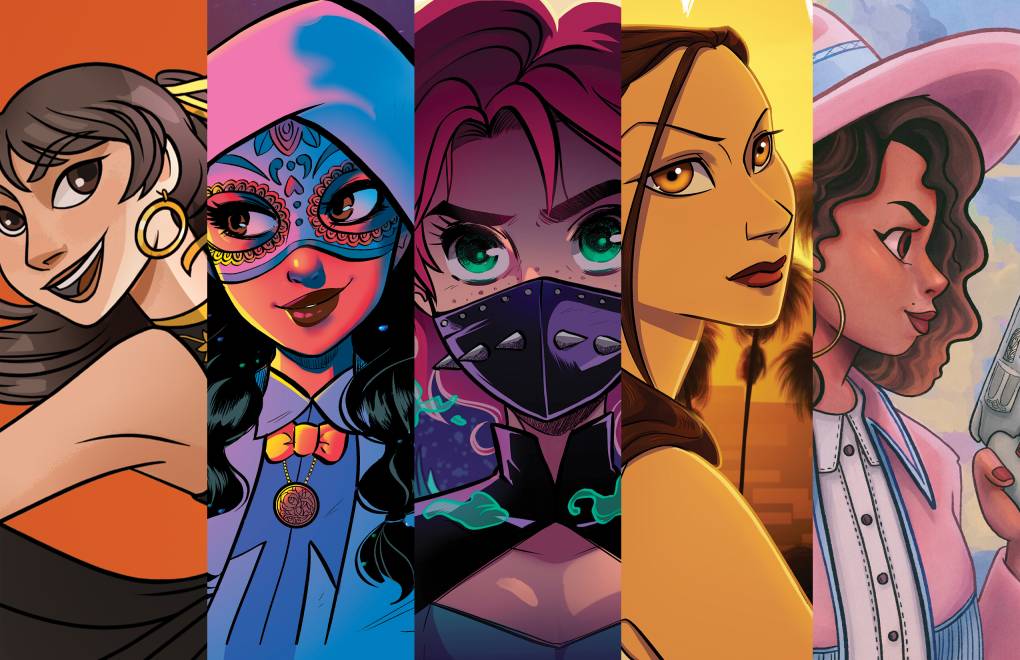 Compilation of five characters from Kayden Phoenix's A La Brava superhero team